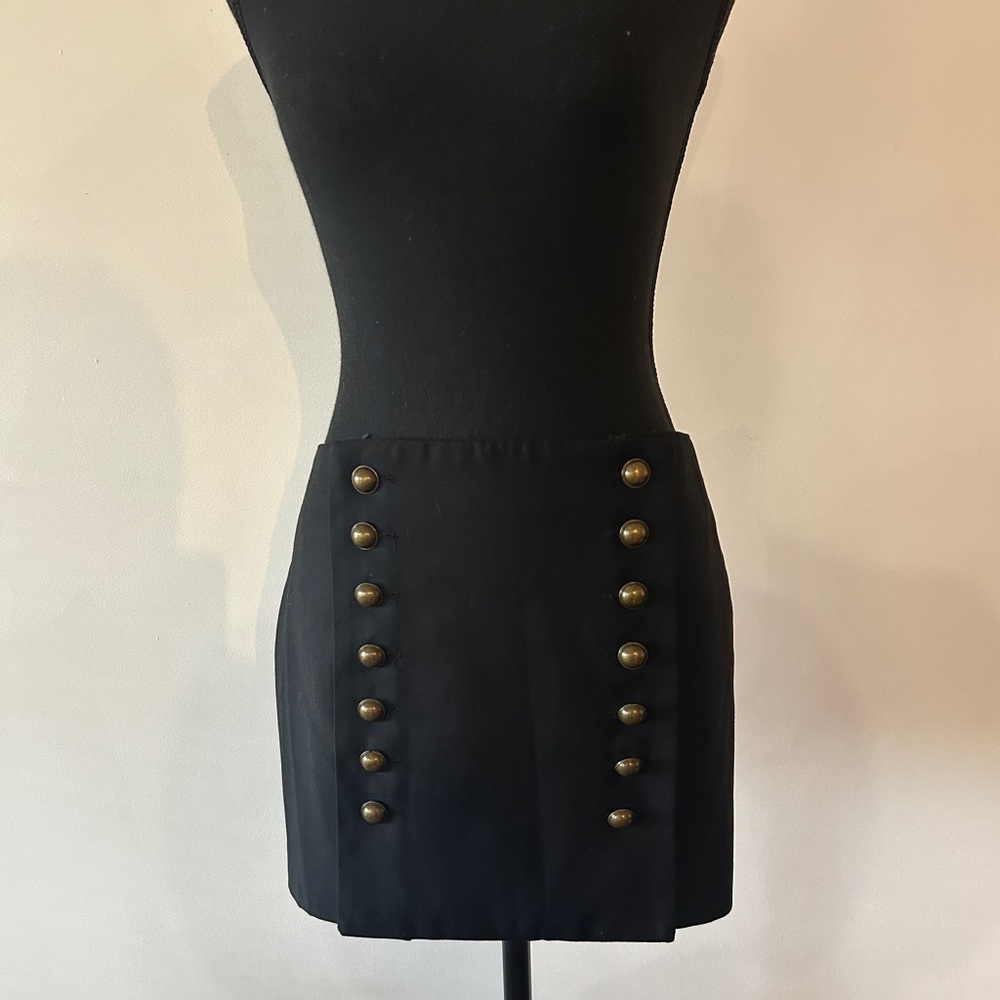 Black Mini Skirt with Gold Button Accents